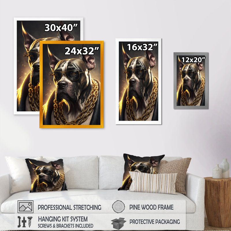 «Great Dane Gangster in NYC I», impression sur toile, Impression noire sur toile encadrée, H 20 po x l 12 po x P 1 po