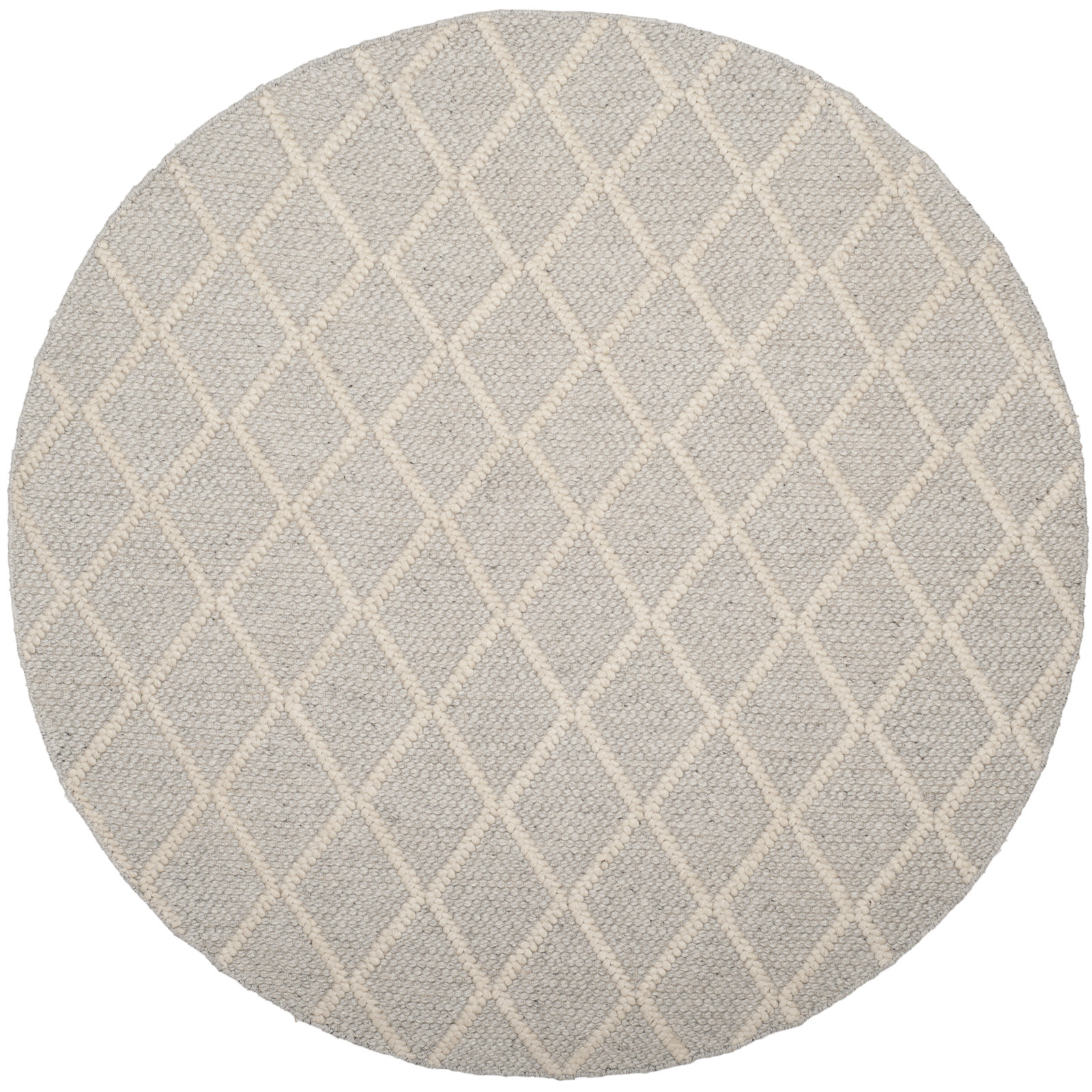 Russo Geometric Flatweave Silver/Ivory Area Rug, Round 4'