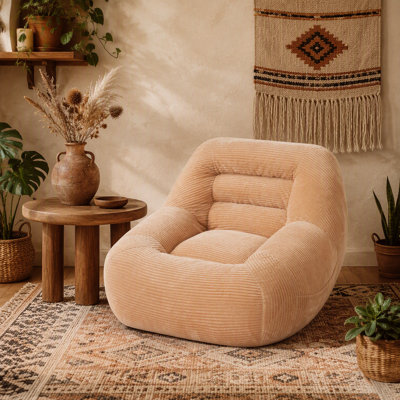 Corduroy Fabric Beanbag Couch for Living Room, Bedroom & Dorm, Cozy Fluffy Cloud Mini Couch,Pink