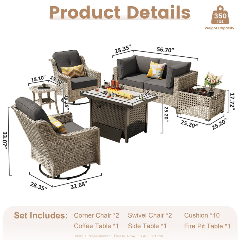 High Density Pe Cane Outdoor Sofa With Stove And Swivel Chair, Black