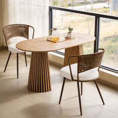 Solid Wood Stretching Dining Table + Dining Chairs 2-Piece Set - Farmhouse Style Farm Chairs
