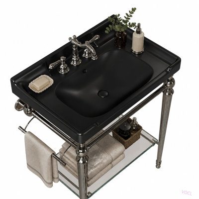 28" Bathroom Ceramic Basin with 3 pre-drilled hole, NO Cabinet and Faucet