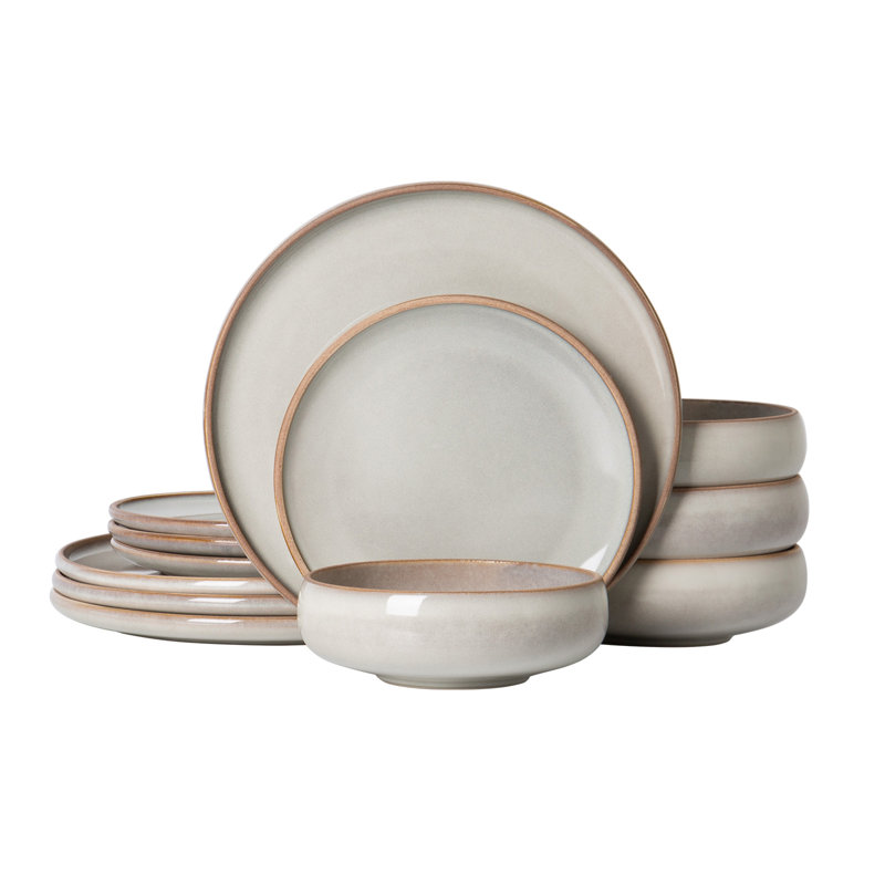  Farmhouse 12 Piece Stoneware Dinnerware Set,Service for 4, Beige