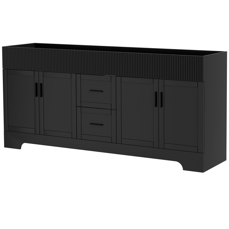 Base de meuble-lavabo double 72 po sur pied, peinte à la main, lavabo non inclus, assemblage requis, Noir, noir, noir, noir