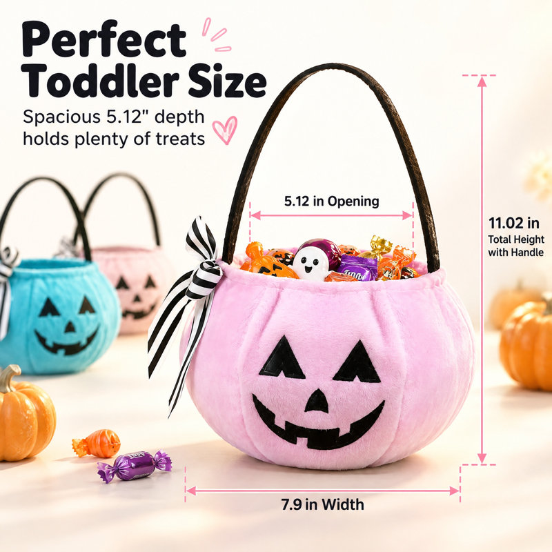 Lot de 3 petits paniers citrouilles d'Halloween (20 x 13 cm) avec poignée, parfaits pour la distribution de bonbons ou de friandises.