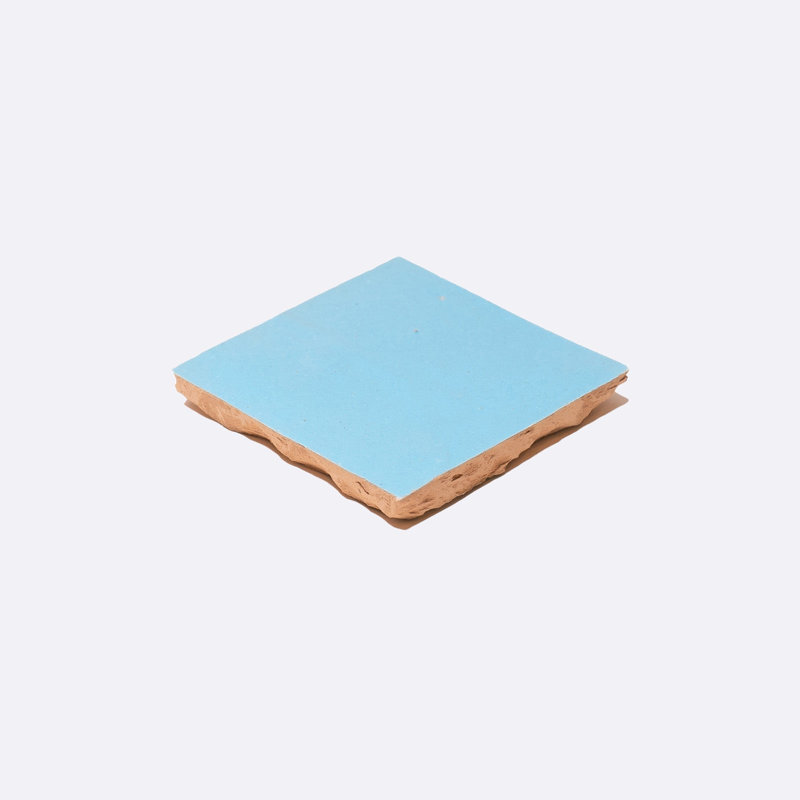 Handmade 4x4-in Moroccan Zellige Solid Color Powder Blue