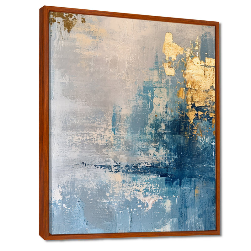 «Tender Gold» sur fond grunge - art mural abstrait, H 20 po x l 12 po x P 1 po, Toile avec cadre flottant brun