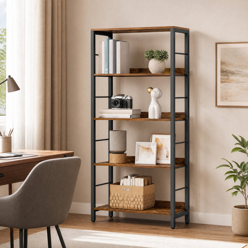 Aftyn 60cm W Steel Etagere Bookcase, (5 Shelves) 144cm H x 60cm W x 30cm D