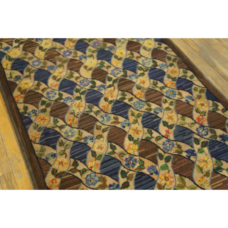 American 1930s Hooked Antique Wool Small Scatter Size Rug