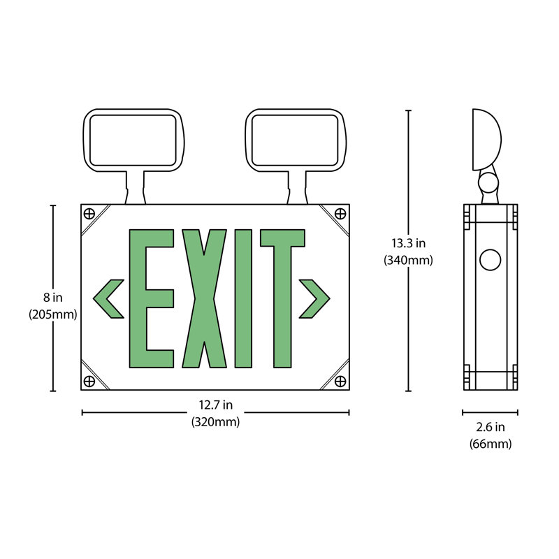 NICOR Lighting Thermoplastic LED Double Sided Emergency Exit Combo Sign, Green