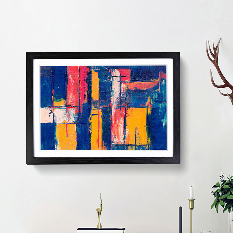 Abstract Art Painting Vol.366 by S.Johnson - Framed Print, 48cm H x 65cm W x 2cm D, Black Framed