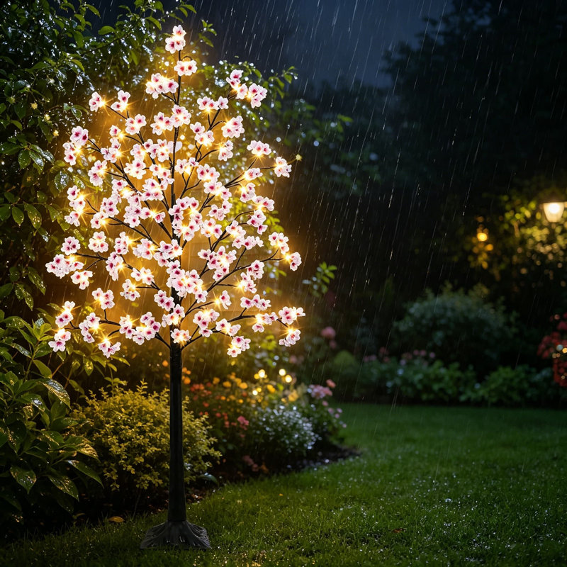 Arbre de fleurs de cerisier artificiel 6 pi avec 96 lumières féeriques à DEL blanc chaud, arbre illuminé pour la maison