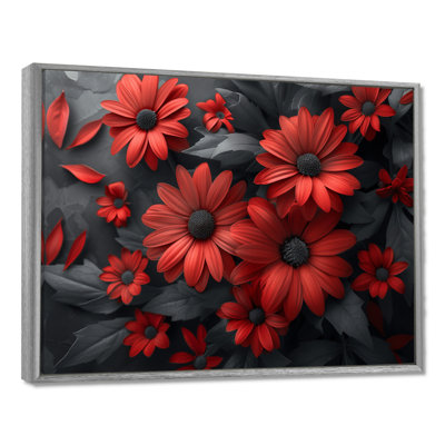 Décoration murale marguerites monochromes rouges et noires I - marguerites