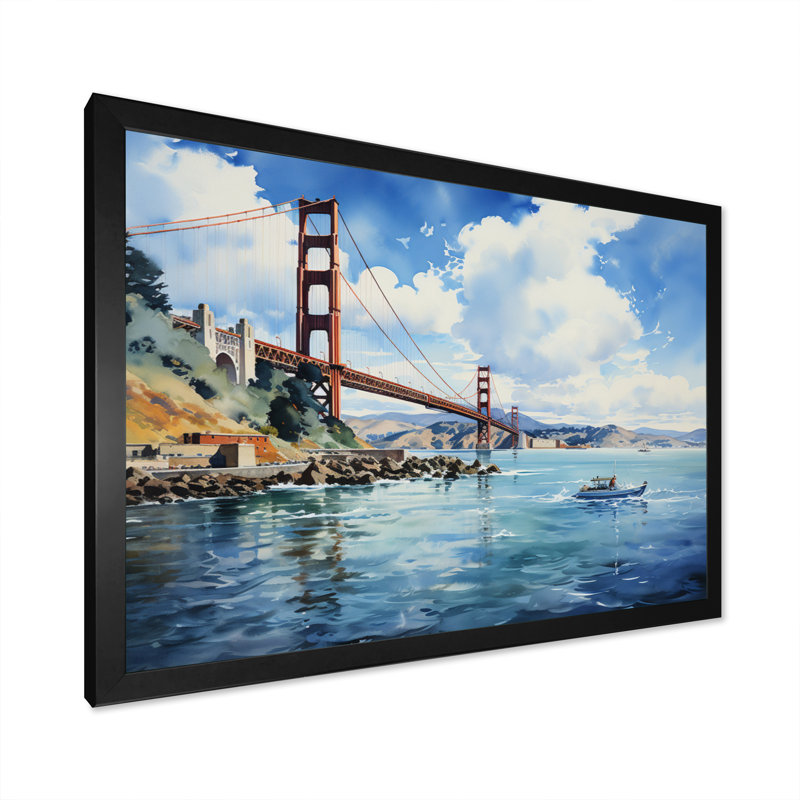 «Blue Bridge Architectural Marvel II», reproduction d'art sur toile, H 16 po x l 32 po x P 1 po, Cadre photo noir