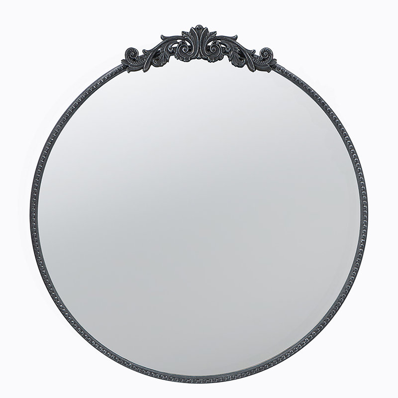 Miroir de style classique avec cadre d'inspiration baroque pour salle de bain, 32 po x 30 po, Noir, Rond