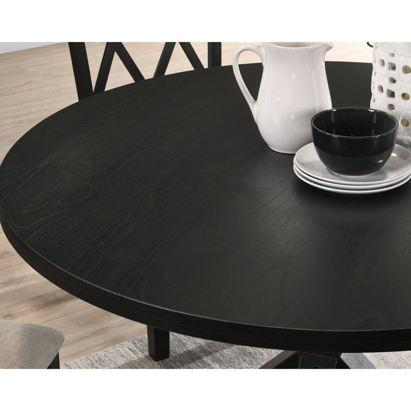 Table de salle à manger noire - Base croisée avec l 48 po x P 48 po H 31,5 po faite de placages de chêne et de bois composite avec structure 48 po 31,5 po, plateau de table en bois d'hévéa massif de 1,5 po d'épaisseur
