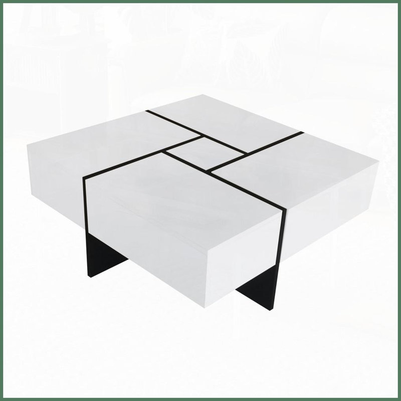 Table basse extensible carrée avec 4 compartiments cachés, plateau ultrabrillant UV pour le salon, 31,5 po x 31,5 po, Blanc