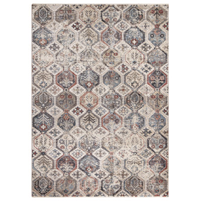 Blue Geometric, Tiles Multi Antique Aesthetic Area Rug