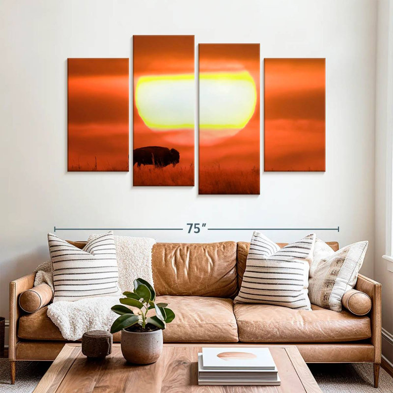 Brampt American Buffalo At Sunset, 42" H x 68" W