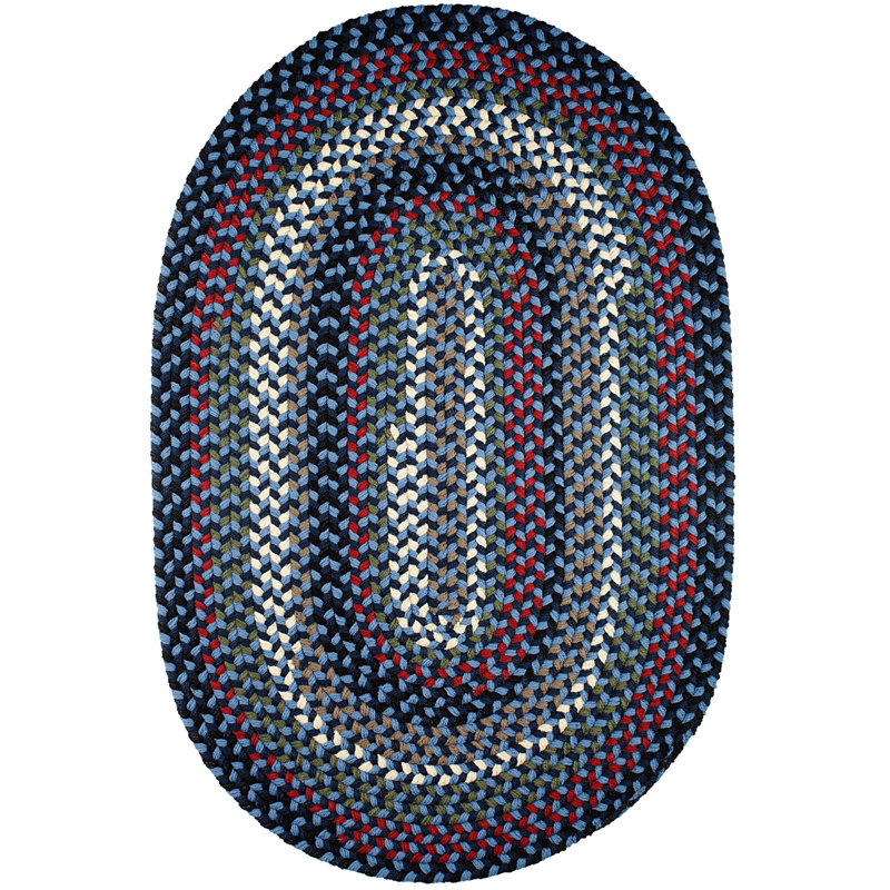 Tapis décoratif bleu marine/rouge/gris tressé à la main Mako, Ovale 2 pi x 3 pi