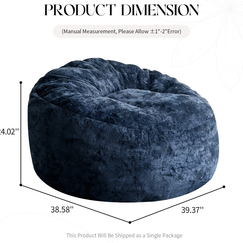 Pouf ultra-confortable avec rembourrage et housse ajustables, pour balcon, en flanelle bleue, profondeur de 106 cm, ergonomique pour la lecture et les jeux, 15,8 kg