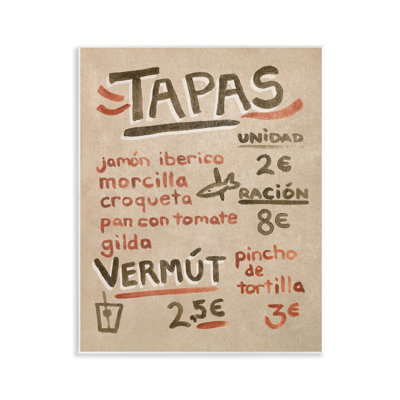  Spanish Tapas Menu Wall Plaque Art by June Erica Vess