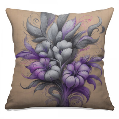 Coussins décoratifs à double face avec motif floral violet gris