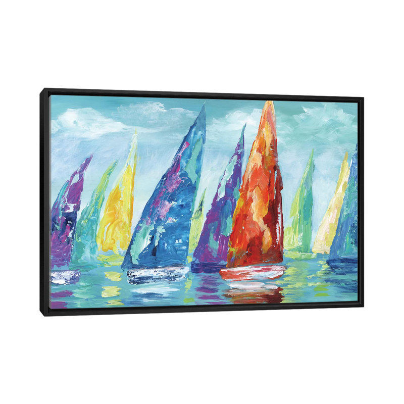 Reproduction d’art sur toile Fine Day Sailing II par Nan, Pas de tapis, H 32 po x l 48 po x 1,5 po, Toile avec cadre noir