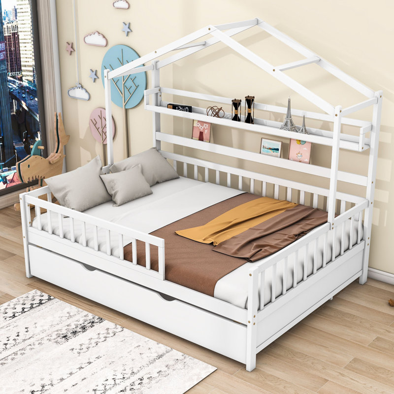 Lit avec lit gigogne et tablette Verdia, Double, Blanc