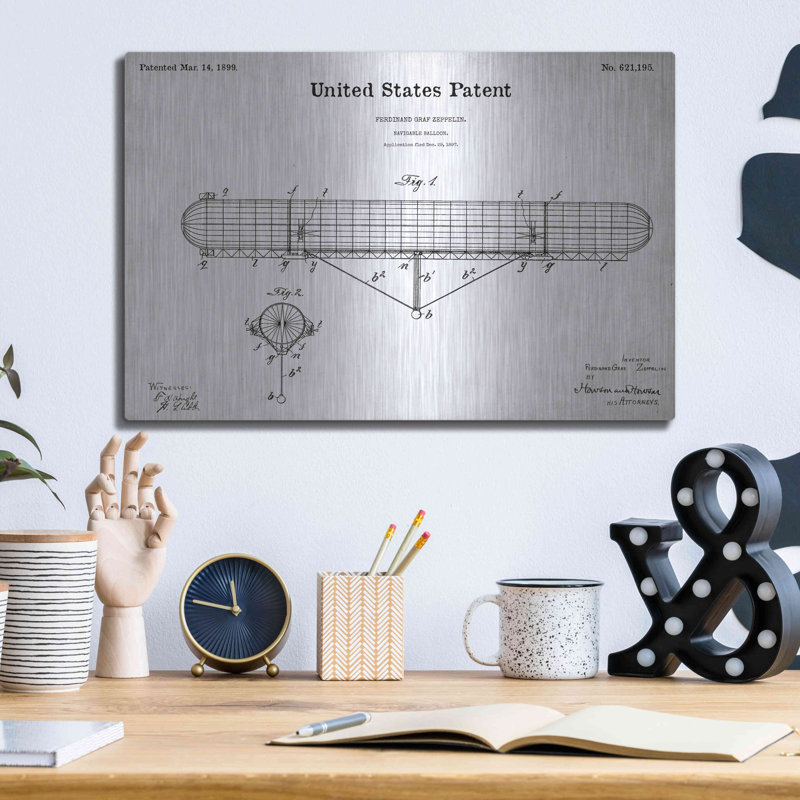 «Navigable Balloon Blueprint Brevet White» par Patents, H 12 po x l 16 po