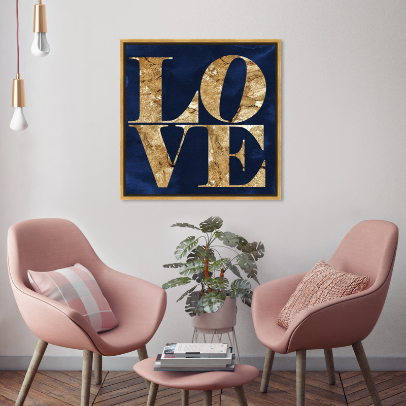 Toile pour chambre à coucher bleu marine, Cadre en plastique doré, H 25 po x l 25 po