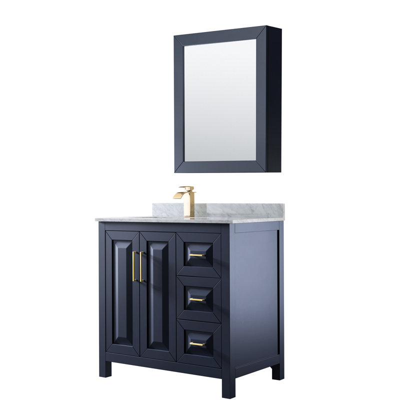 Daria 36'' W Single Vanity, White Marble, Dark Blue, Brushed Gold