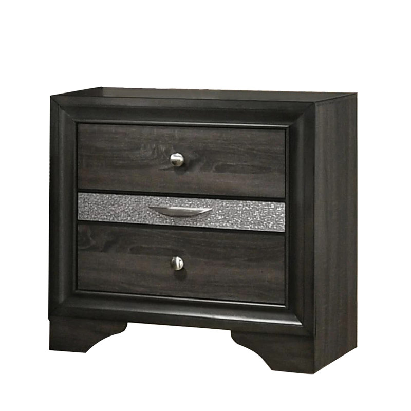 Table de chevet en bois massif et gris avec 3 tiroirs - tiroir caché dans un bijou de chambre à coucher contemporain pour l'esthétique moderne