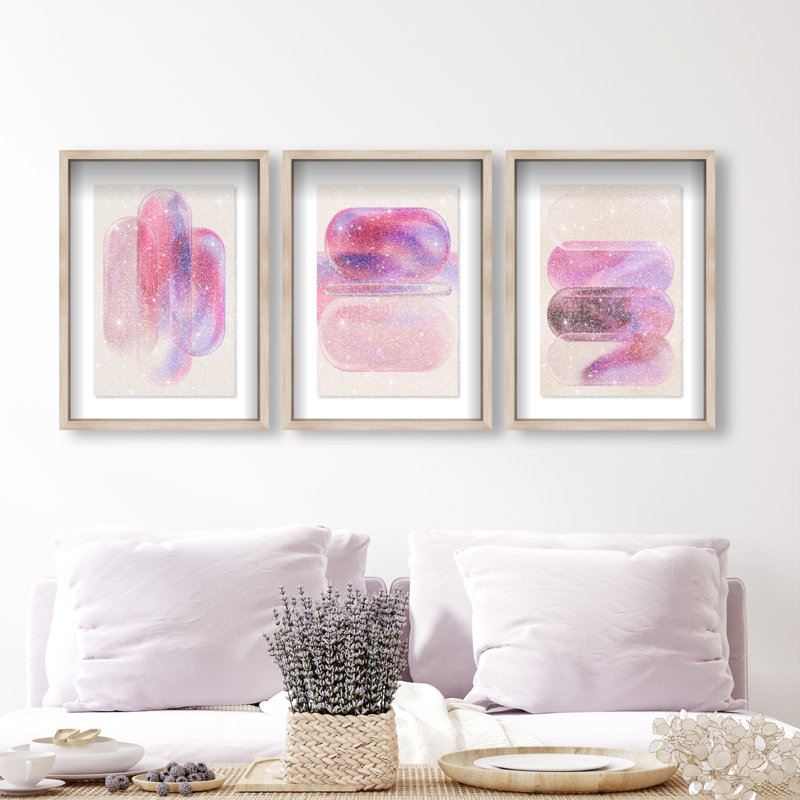 Rose Topaz Set Set by Oliver Gal, 37.5"H x 25.5"W, Natural Oak Shadowbox