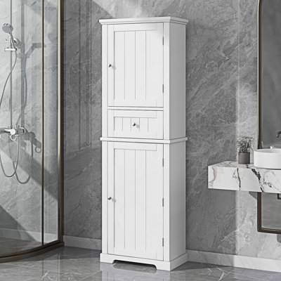 Armoire de rangement haute pour salle de bain, armoire de rangement autoportante avec tiroir et tablette réglable, armoire d'entrée