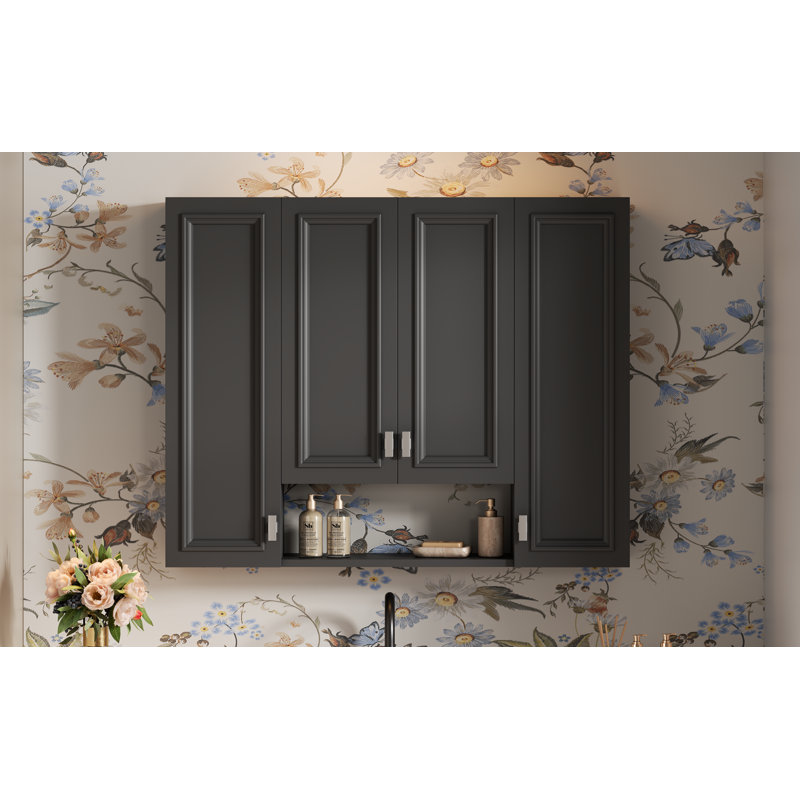 Modern Wall-Mounted Medicine Cabinet With 5 Adjustable Shelves & Soft-Closing Hinge For Bathroom, Black