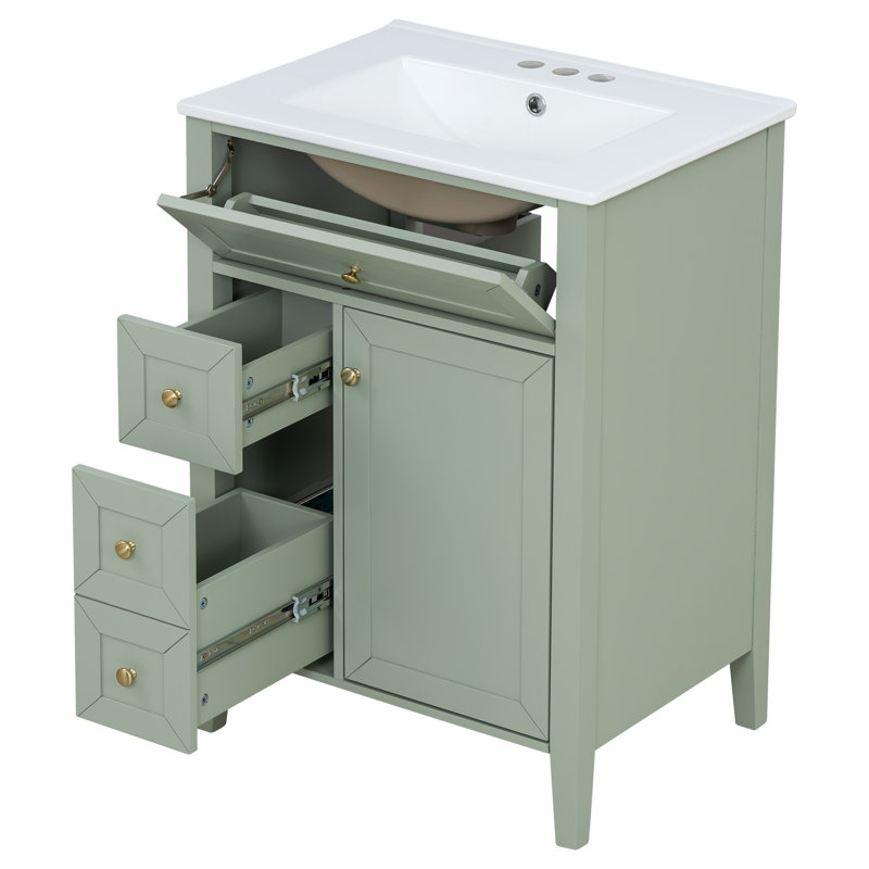 Meuble-lavabo moderne avec lavabo en céramique Kensington, Vert clair, 24''