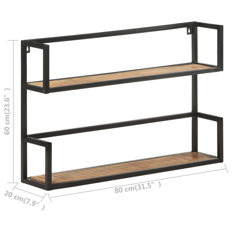 Wall Shelf Solid Wood, 31.5" H x 23.6" W x 7.9" D, Brown/Black