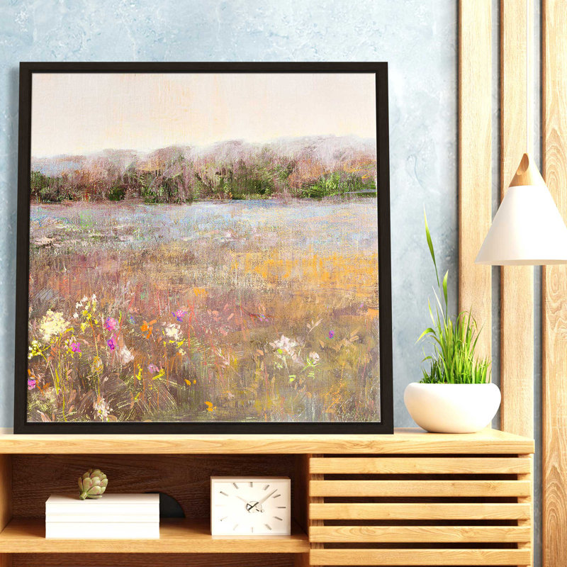 Meadow Moonrise par Katie Swatland - Peinture, L 21,5 po x H 21,5 po, Encadrement brun
