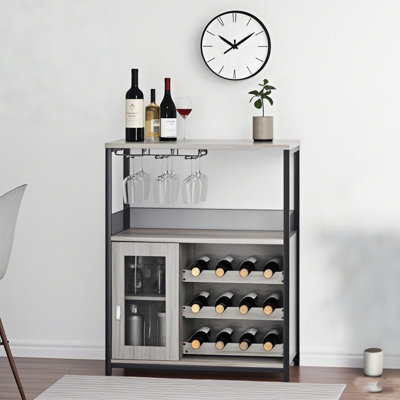 Armoire à vin Wine Bar, armoire à café H 36 po avec support à vin amovible et porte-verre, buffet de cuisine avec étagère de rangement, armoire à boissons sur pied pour le salon, rustique