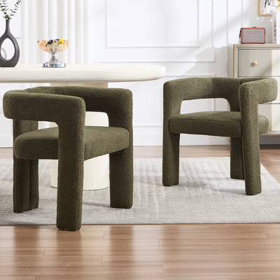 Modern Upholstered Barrel Dining Armchair With Backrest With Solid Wood Legs For Living Room/Dining Room