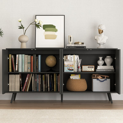 59.1" W Modern Farmhouse Sideboard with 4 Push-to-Open Hexagonal Doors and Adjustable Particle Board Shelves