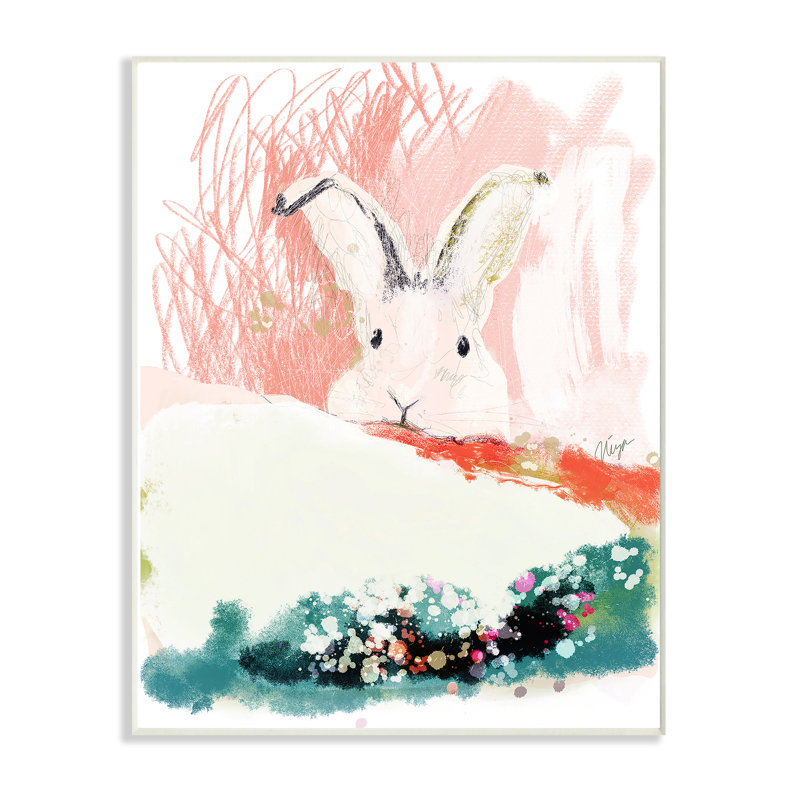 Décoration murale pour enfants avec collage de lapin multimédia Alkire, Plaque murale, H 19 po x l 13 po x P 0,5 po