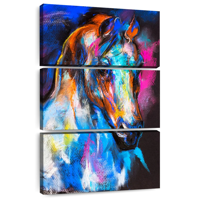 Cheval abstrait coloré, H 38 po x l 24 po