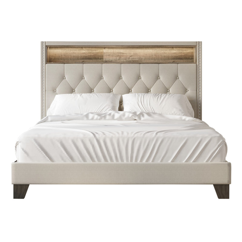 Fording Upholstered Bookcase Storage Bed, Warm Gray, Twin