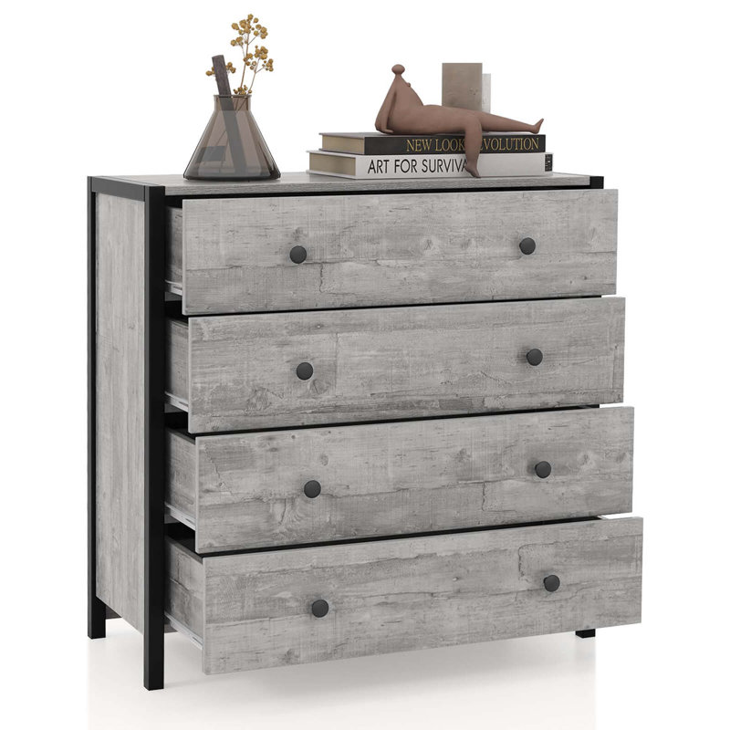 Commode à 4 tiroirs avec commode en bois Ebern Designs, Gris