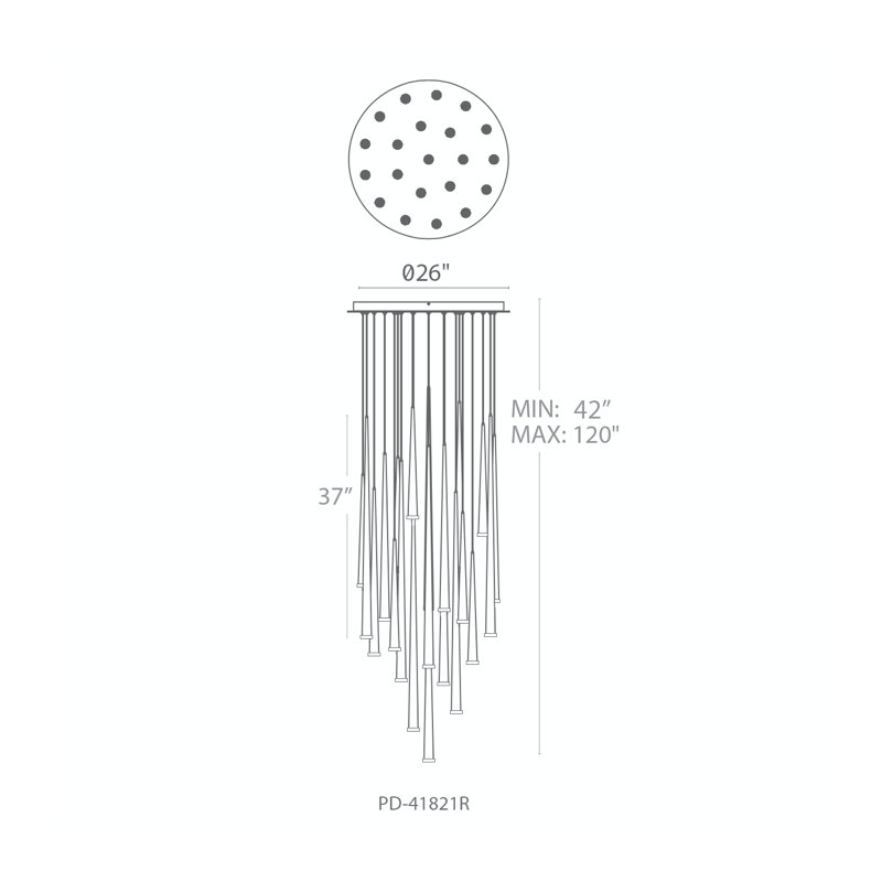 Cascade 21 - Light Polished Nickel LED Cluster Pendant, Aged Brass