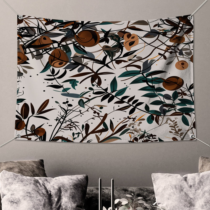 Tapisserie murale botanique - décoration murale florale, 104 po H x 88 po avec 4 œillets