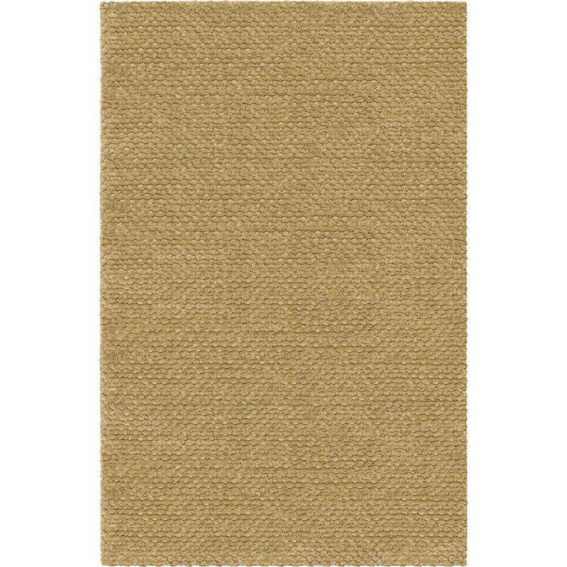 Tapis brun clair en laine à poil long fait à la main, Rectangle 5 pi x 7 pi 6 po