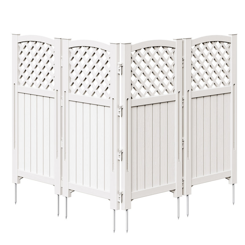 43.5”h Outdoor Plastic Privacy Screen, 4-panel Fence For Patio, Poolside To Hide Trash Cans, White